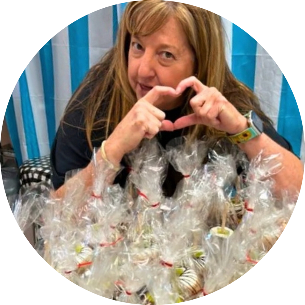 Carrie around her packaged baked goods